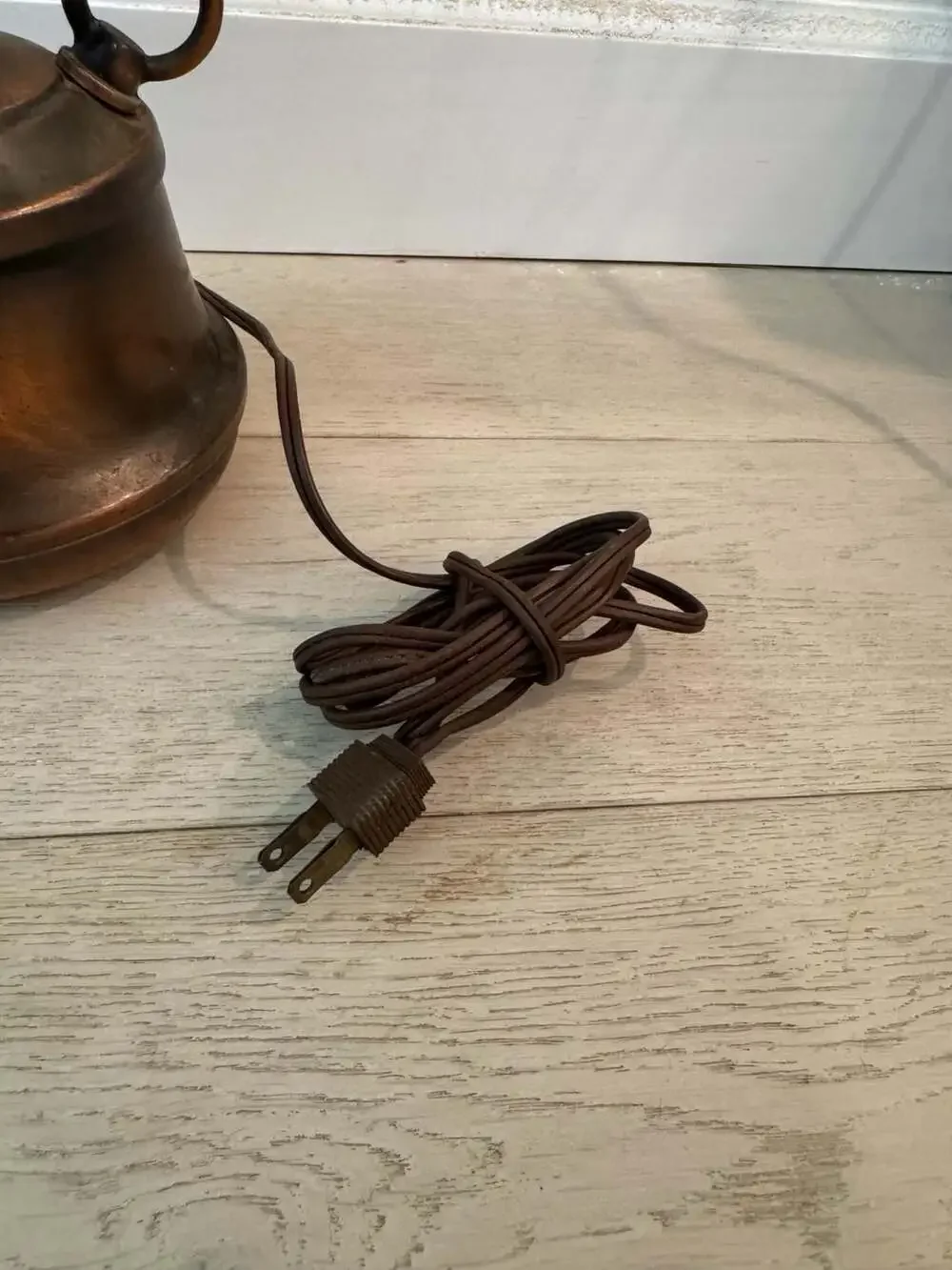 Vintage Copper Base Electric Oil Style Table Lamp with Glass Chimney